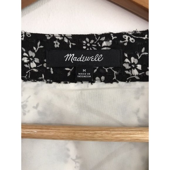 Madewell V-Neck Peplum Top in Clipdot Branch Floral Black White Medium - Picture 3 of 5